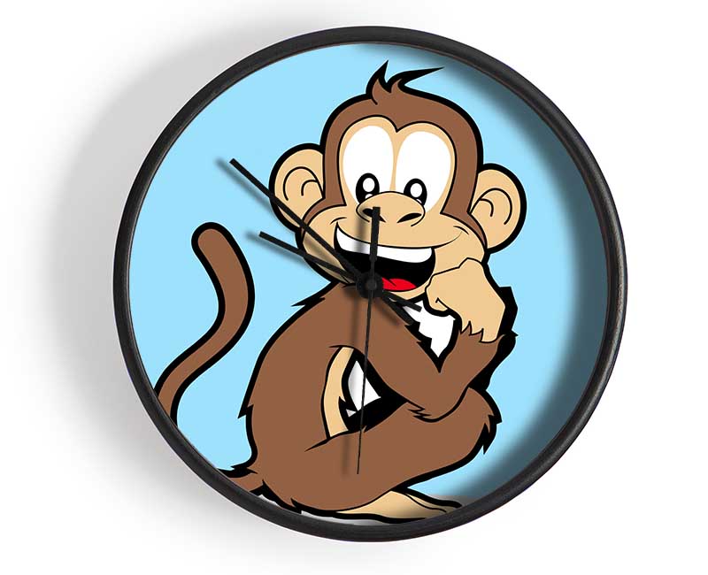 Sitting Monkey Smiling Baby Blue Clock - Wallart-Direct UK