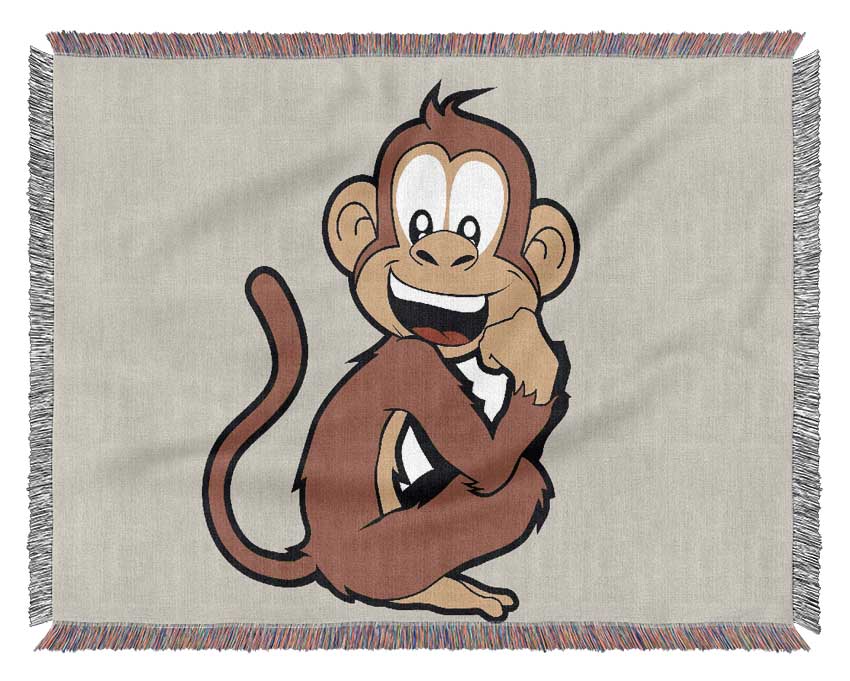 Sitting Monkey Smiling Lilac Woven Blanket