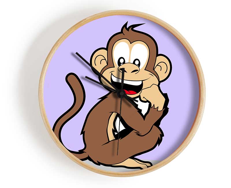 Sitting Monkey Smiling Lilac Clock - Wallart-Direct UK