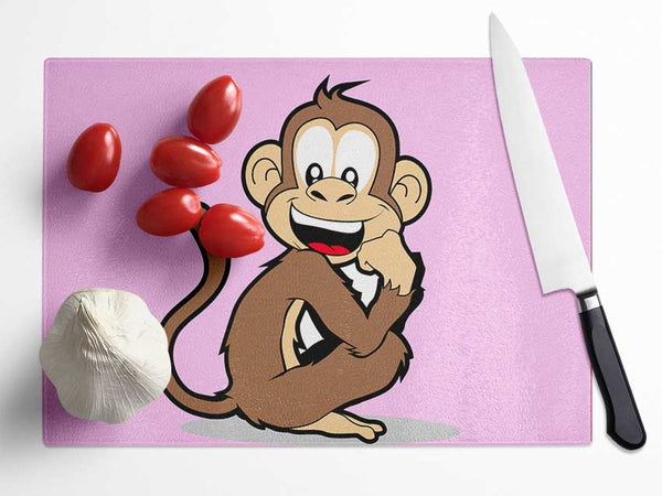 Sitting Monkey Smiling Pink Glass Chopping Board