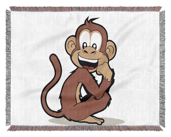 Sitting Monkey Smiling Pink Woven Blanket