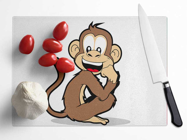 Sitting Monkey Smiling White Glass Chopping Board