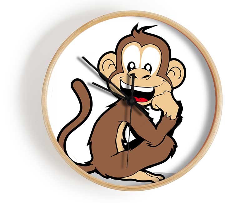 Sitting Monkey Smiling White Clock - Wallart-Direct UK