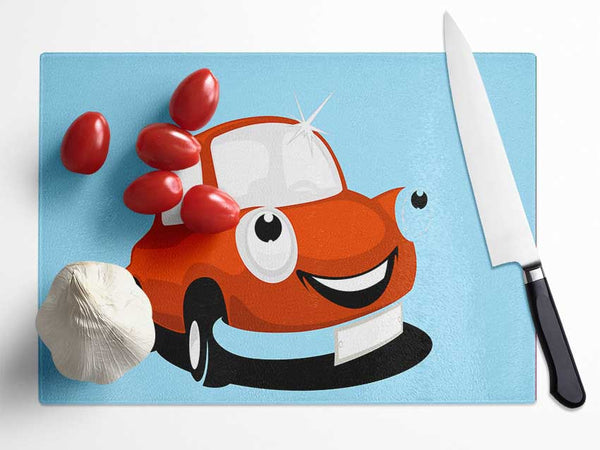 Smiling Clean Car Baby Blue Glass Chopping Board