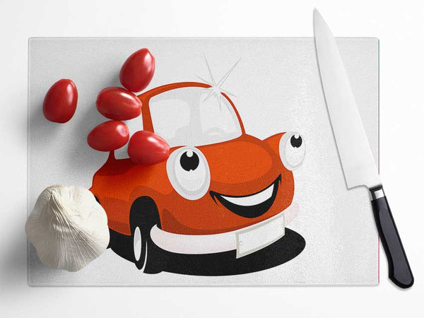 Smiling Clean Car White Glass Chopping Board