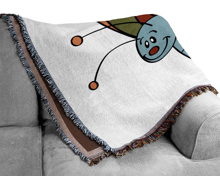 Smiling Flying Caterpilla White Woven Blanket