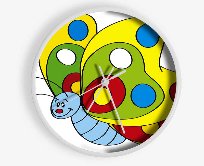 Smiling Flying Caterpilla White Clock - Wallart-Direct UK