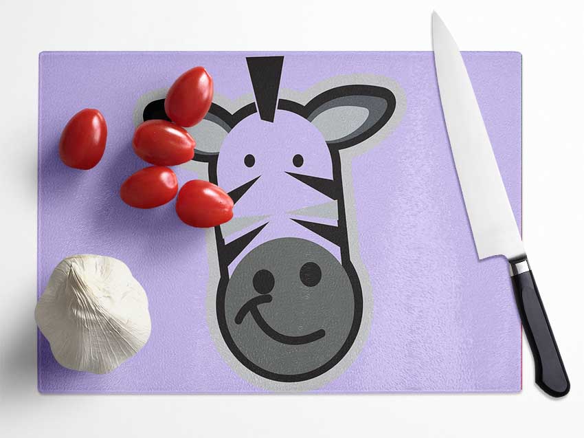 Smiling Zebra Face Lilac Glass Chopping Board