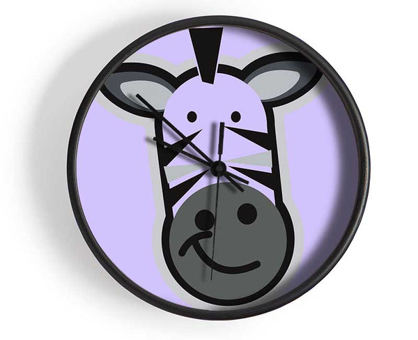 Smiling Zebra Face Lilac Clock - Wallart-Direct UK