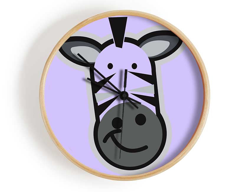 Smiling Zebra Face Lilac Clock - Wallart-Direct UK