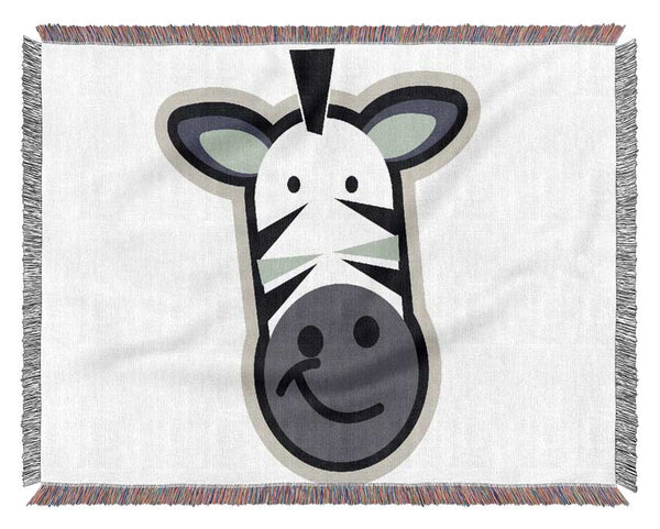 Smiling Zebra Face Pink Woven Blanket