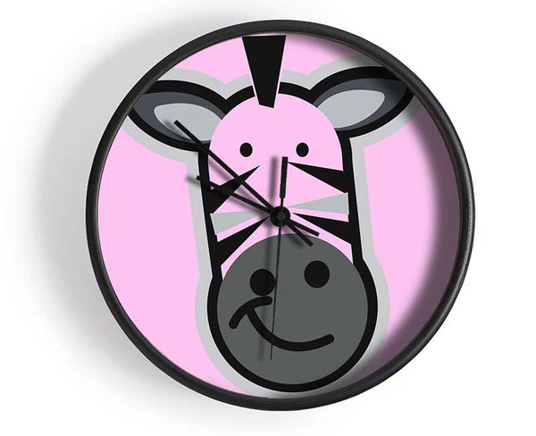 Smiling Zebra Face Pink Clock - Wallart-Direct UK