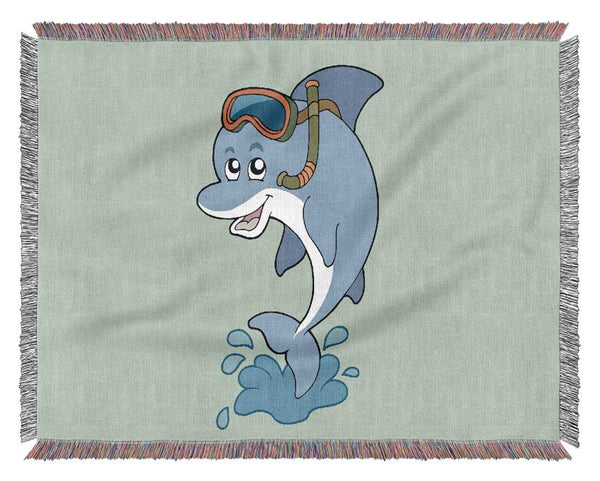 Snorkeling Dolphin Baby Blue Woven Blanket