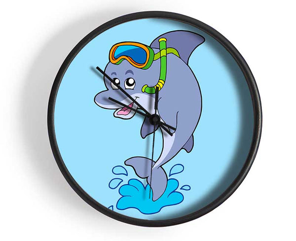 Snorkeling Dolphin Baby Blue Clock - Wallart-Direct UK