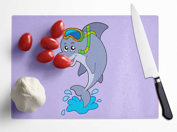 Snorkeling Dolphin Lilac Glass Chopping Board