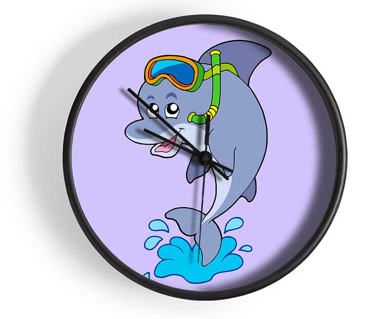 Snorkeling Dolphin Lilac Clock - Wallart-Direct UK