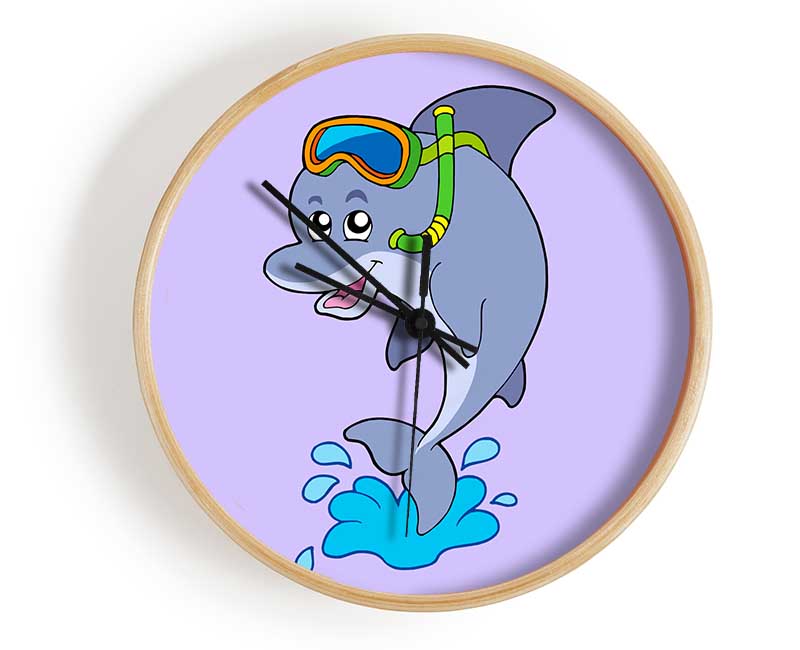 Snorkeling Dolphin Lilac Clock - Wallart-Direct UK