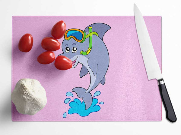 Snorkeling Dolphin Pink Glass Chopping Board