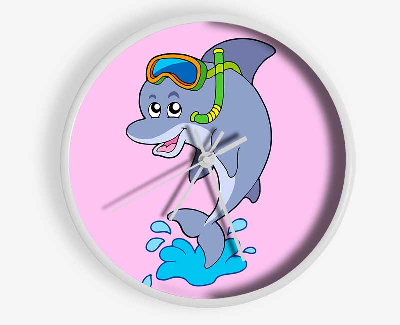 Snorkeling Dolphin Pink Clock - Wallart-Direct UK