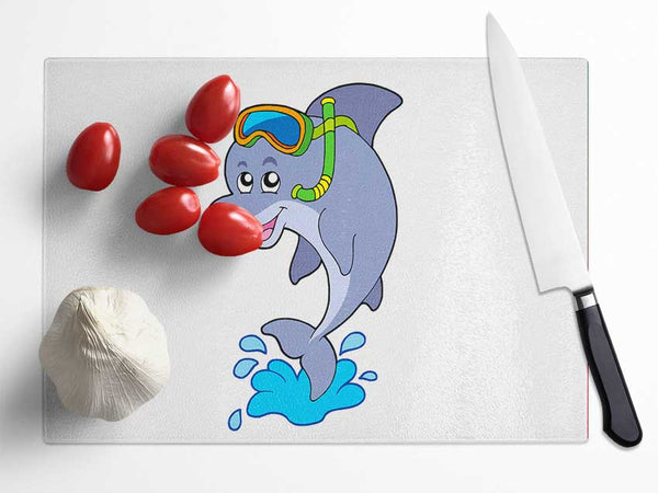 Snorkeling Dolphin White Glass Chopping Board