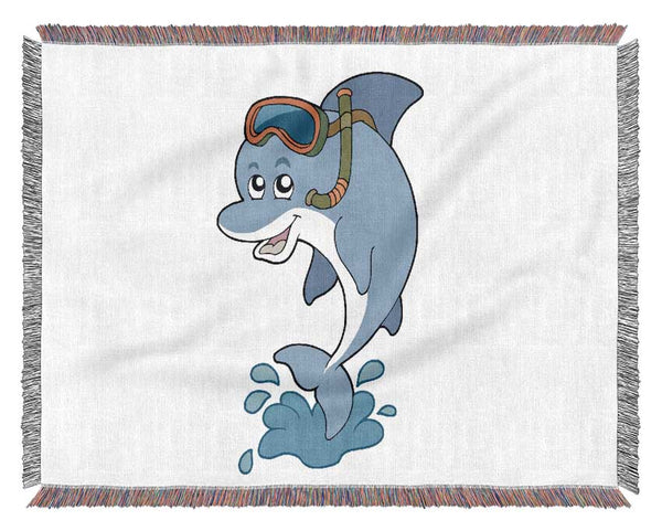 Snorkeling Dolphin White Woven Blanket