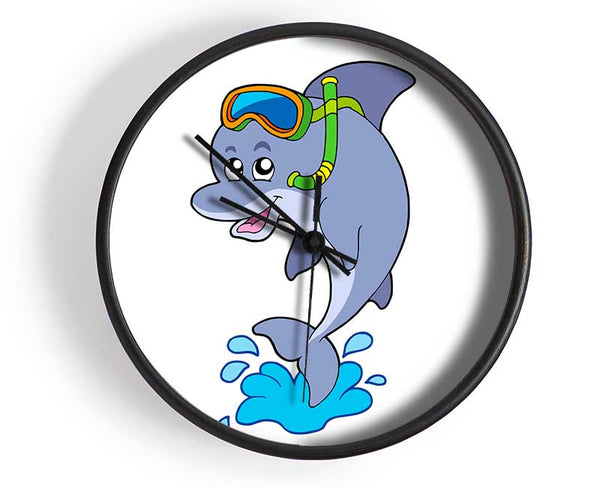 Snorkeling Dolphin White Clock - Wallart-Direct UK