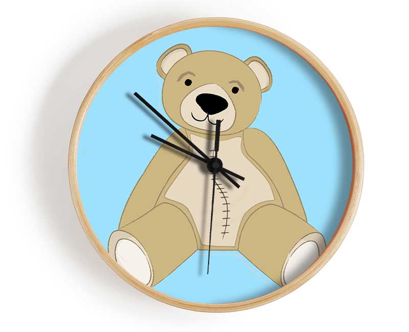 Stitched Up Teddy Baby Blue Clock - Wallart-Direct UK