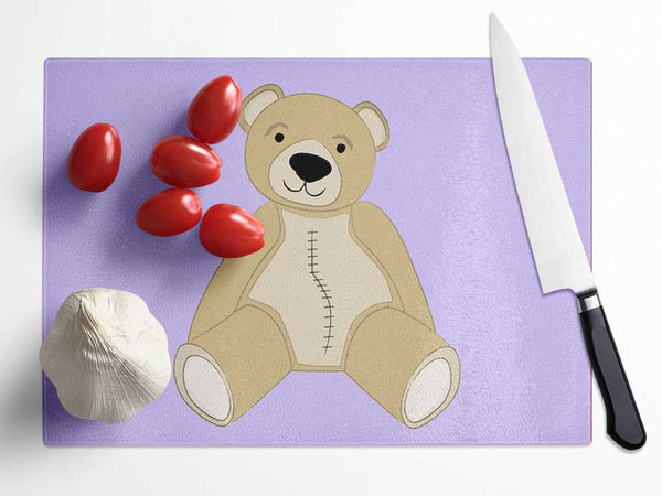 Stitched Up Teddy Lilac Glass Chopping Board