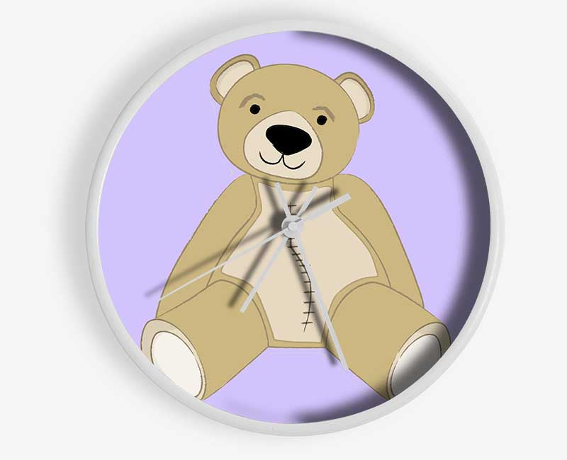 Stitched Up Teddy Lilac Clock - Wallart-Direct UK