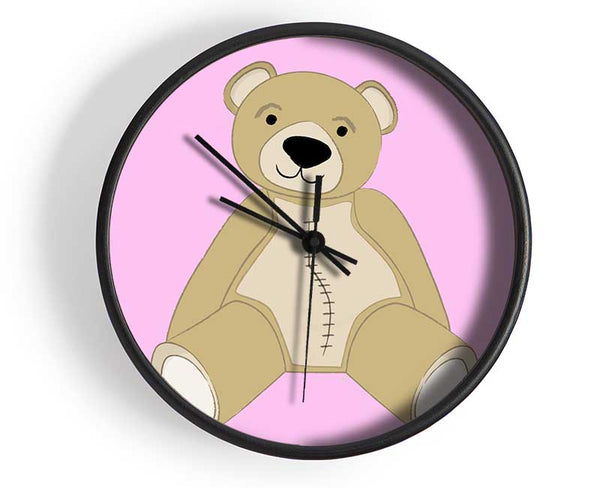 Stitched Up Teddy Pink Clock - Wallart-Direct UK