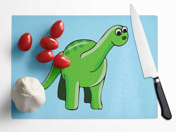 Suprised Dinosaur Baby Blue Glass Chopping Board