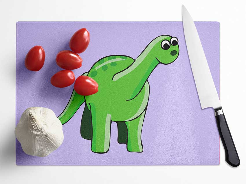 Suprised Dinosaur Lilac Glass Chopping Board