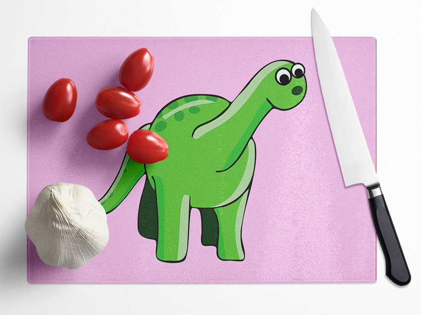 Suprised Dinosaur Pink Glass Chopping Board