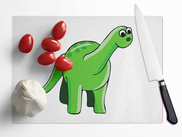 Suprised Dinosaur White Glass Chopping Board