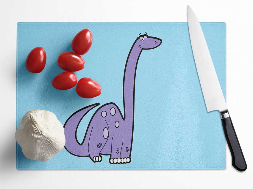 Tall Dinosaur Baby Blue Glass Chopping Board