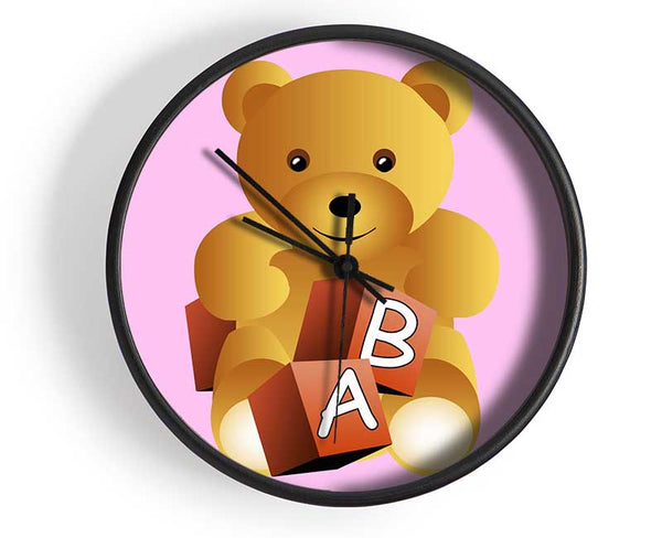 Teddy Bear Alphabet Blocks Pink Clock - Wallart-Direct UK