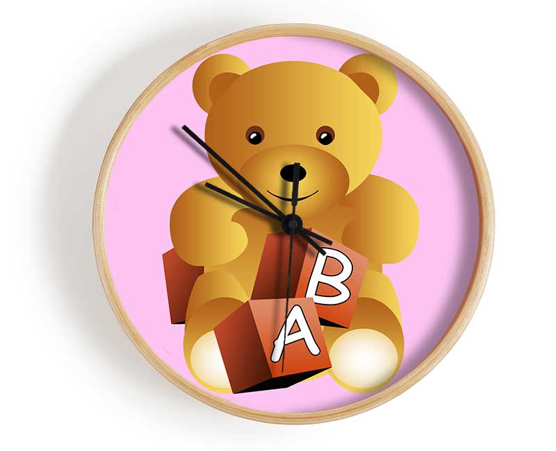 Teddy Bear Alphabet Blocks Pink Clock - Wallart-Direct UK