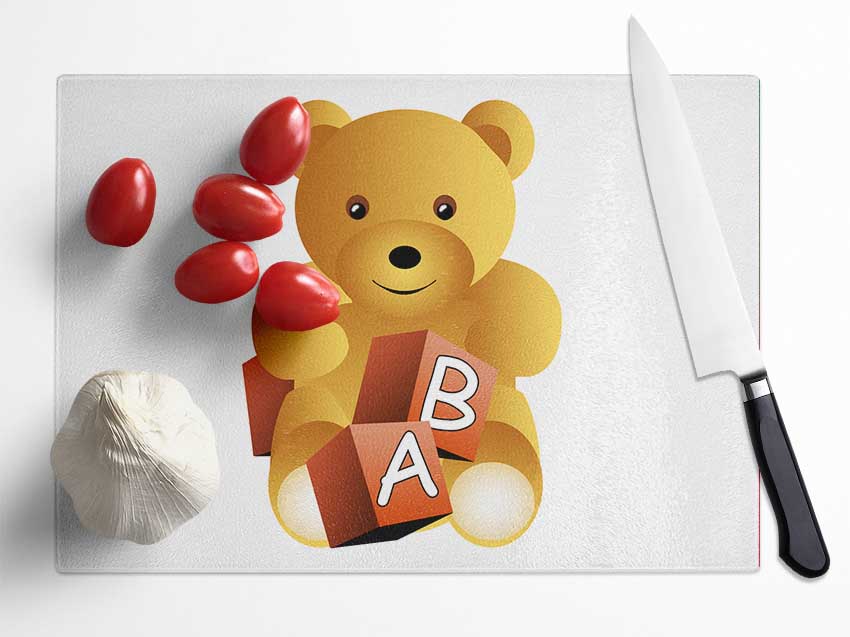 Teddy Bear Alphabet Blocks White Glass Chopping Board