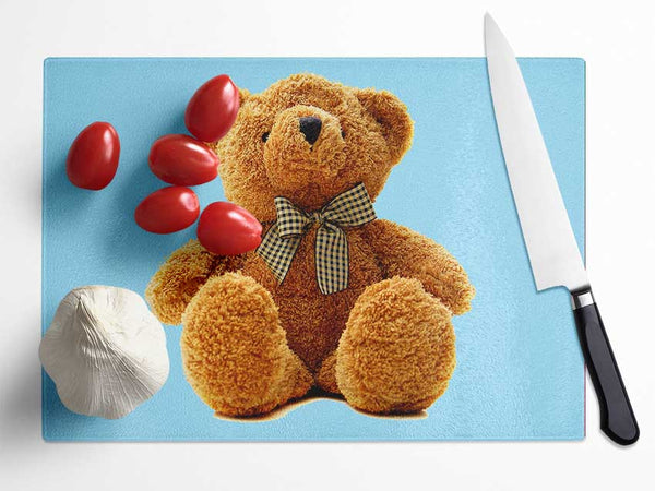 Teddy Bear Bow Baby Blue Glass Chopping Board