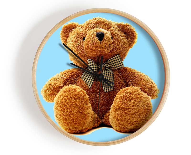 Teddy Bear Bow Baby Blue Clock - Wallart-Direct UK