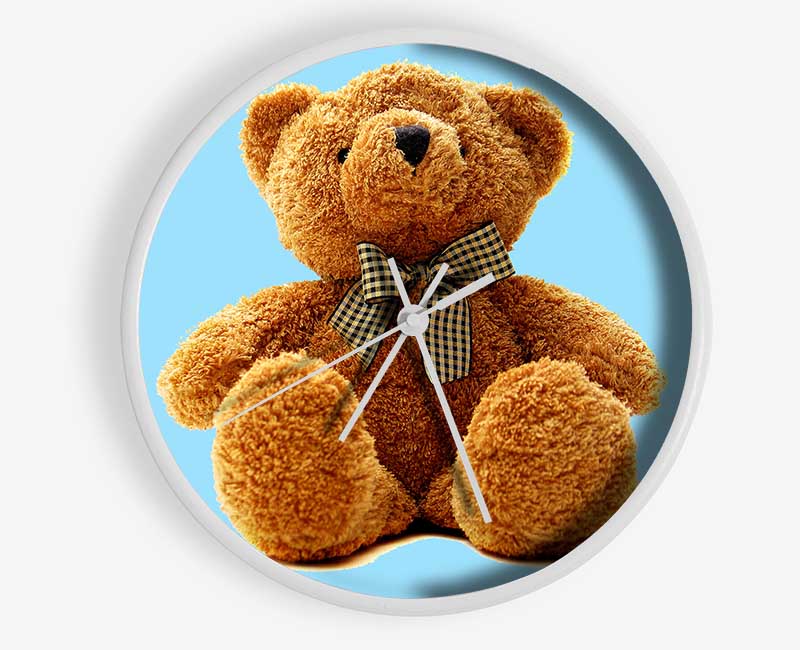 Teddy Bear Bow Baby Blue Clock - Wallart-Direct UK