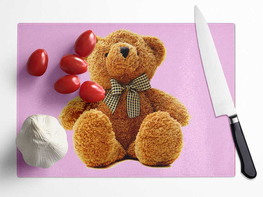 Teddy Bear Bow Pink Glass Chopping Board