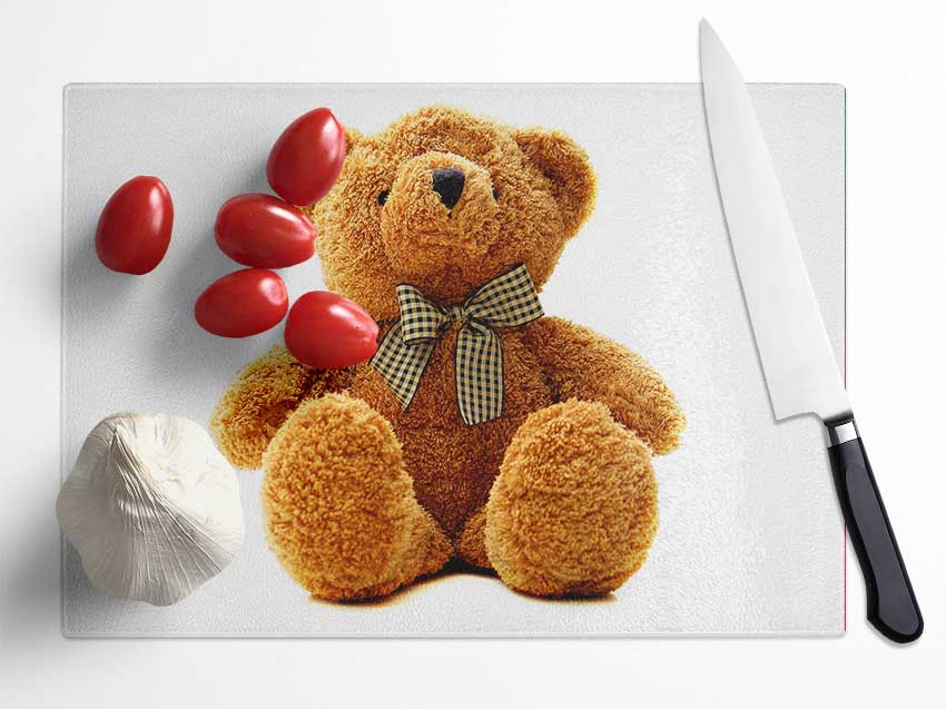 Teddy Bear Bow White Glass Chopping Board