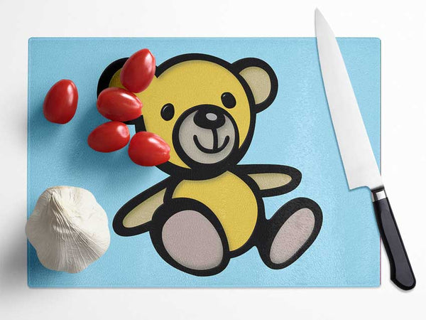 Teddy Bear Cartoon Baby Blue Glass Chopping Board