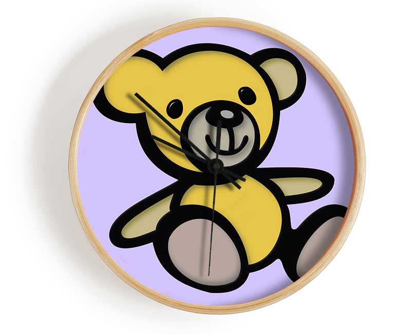 Teddy Bear Cartoon Lilac Clock - Wallart-Direct UK