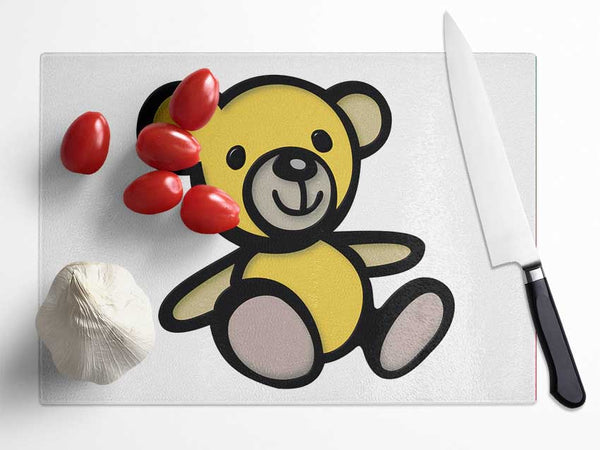 Teddy Bear Cartoon White Glass Chopping Board