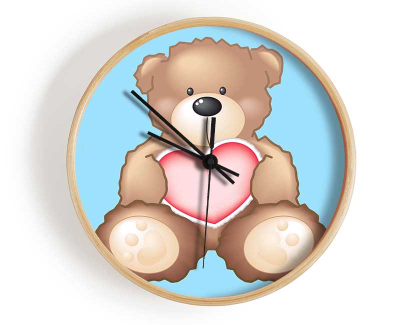 Teddy Bear Love Heart Baby Blue Clock - Wallart-Direct UK