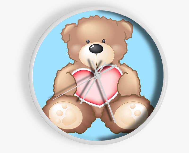 Teddy Bear Love Heart Baby Blue Clock - Wallart-Direct UK