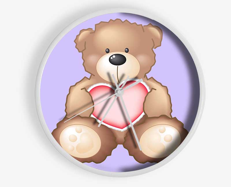 Teddy Bear Love Heart Lilac Clock - Wallart-Direct UK