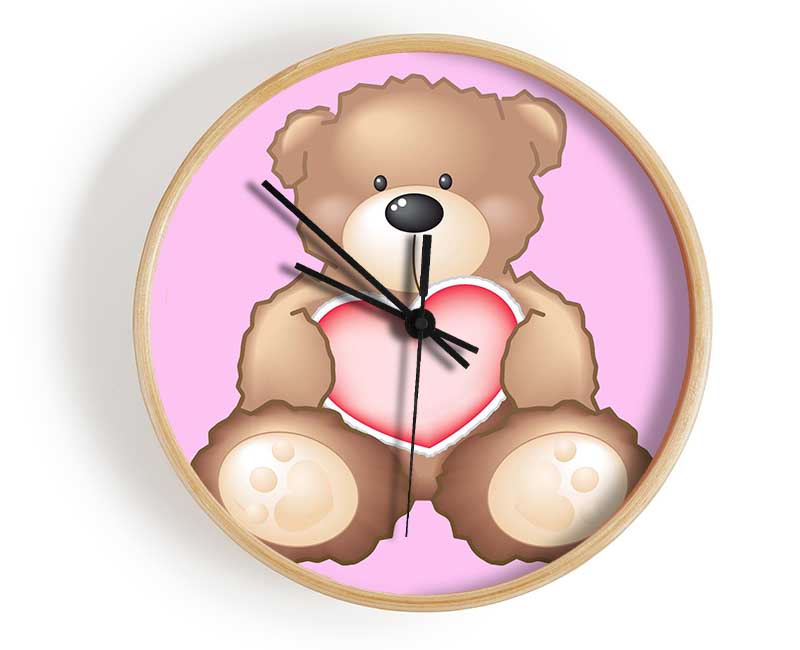 Teddy Bear Love Heart Pink Clock - Wallart-Direct UK